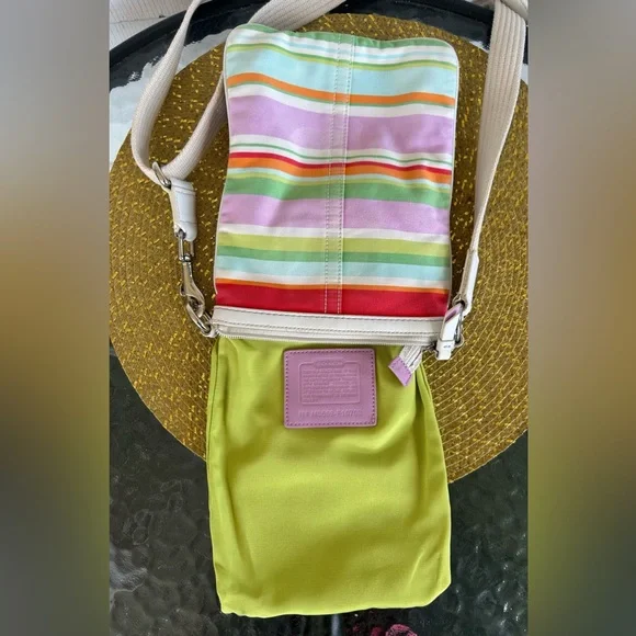 COACH BEACH MULTICOLORED STRIPED SWINGBACK CROSSBODY. EUC one pen mark on front. - Picture 10 of 11